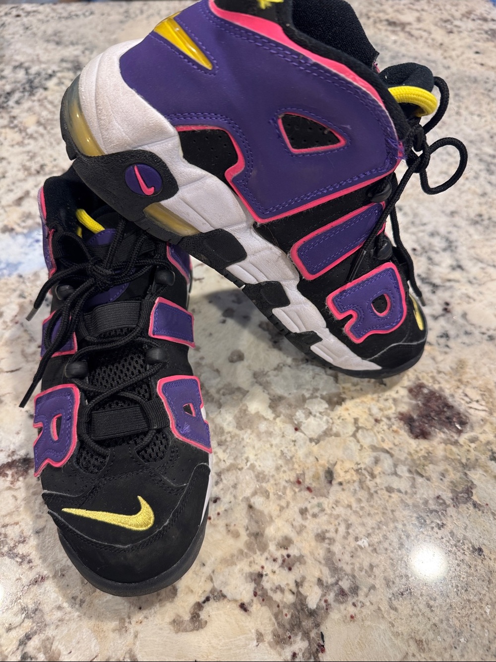 Nike Kids Black Purple Pink Basketball Shoes with Yellow Accents